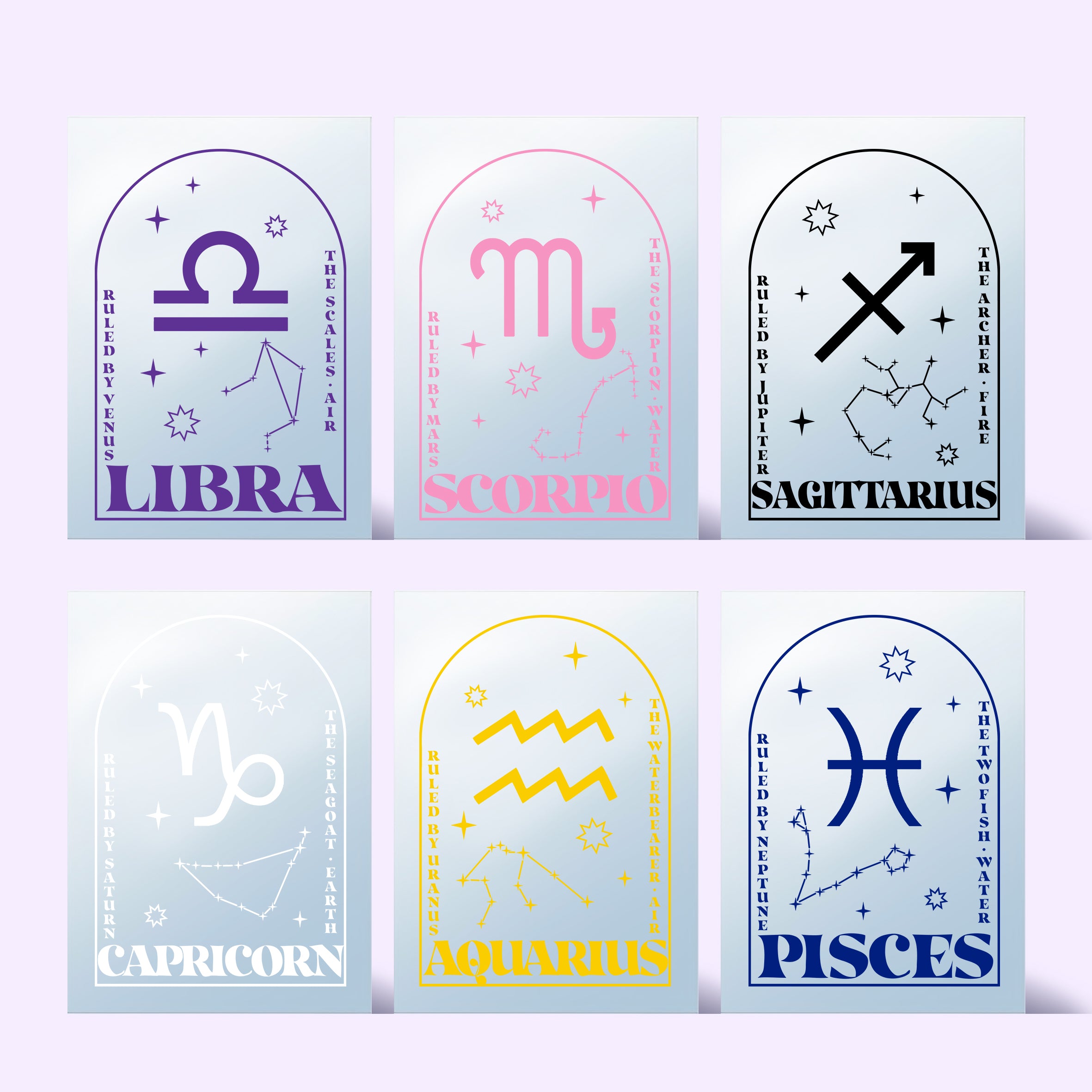 'Zodiac' Mirror (Choose your Sign + Colour)